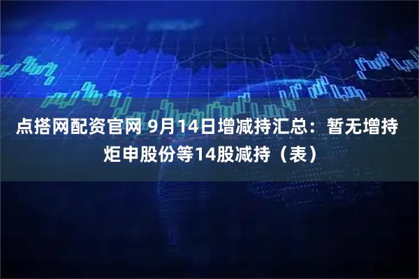点搭网配资官网 9月14日增减持汇总：暂无增持 炬申股份等14股减持（表）