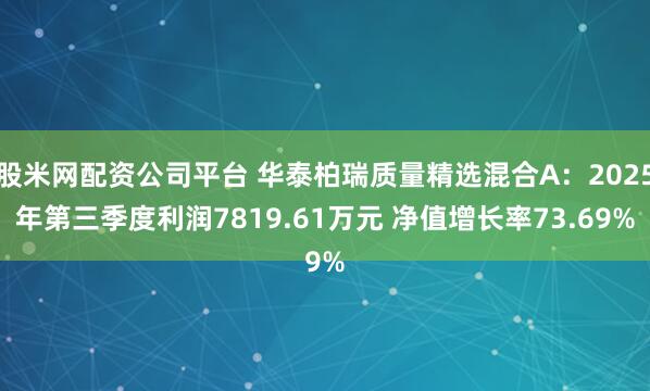 股米网配资公司平台 华泰柏瑞质量精选混合A：2025年第三季度利润7819.61万元 净值增长率73.69%